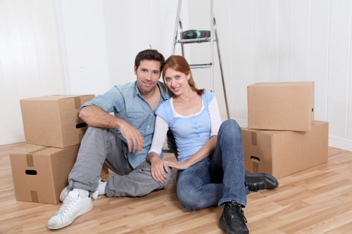 Packed boxes and furniture prepared for a local move
